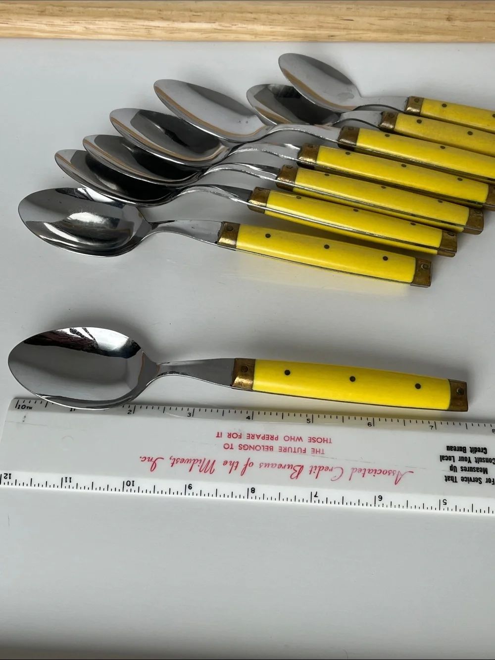 Vintage Bonniers France Yellow Handle Spoon Set MCM French Bistro Brass Flatware